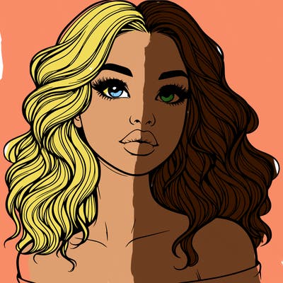 realistic girl with wavy hair and lips