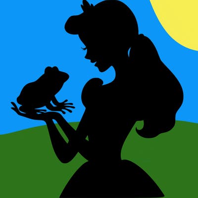 a shadow of a princess holding a frog realistic