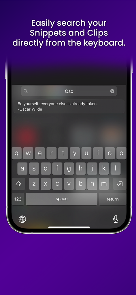 Cloud Snippets - Mobile - Searching for text snippets directly from the Cloud Snippets iOS keyboard extension.