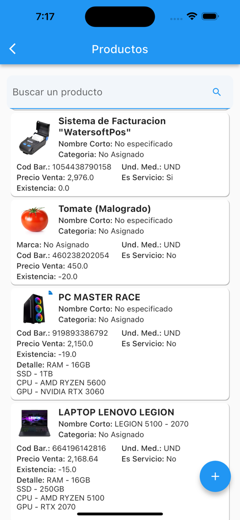 Watersoft Fact App - Watersoft Fact App product catalog screen showing inventory items and pricing details.