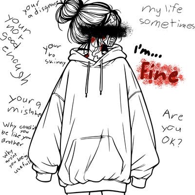 realistic girl with a oversized sweatshirt on and a bun