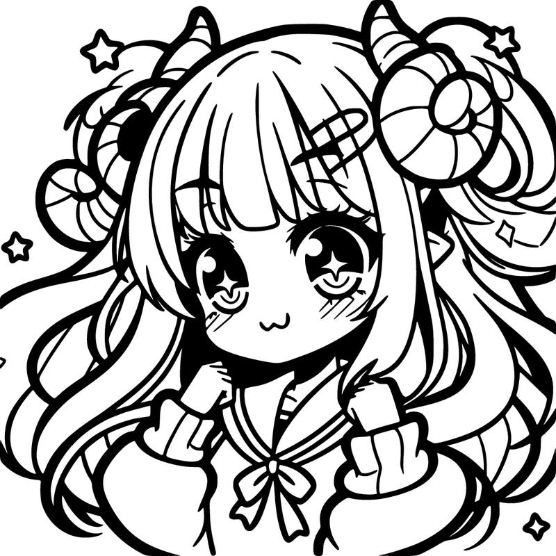 anime girl with horns and star eyes