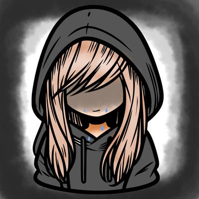 girl with hair covering her face and wearing a hoodie