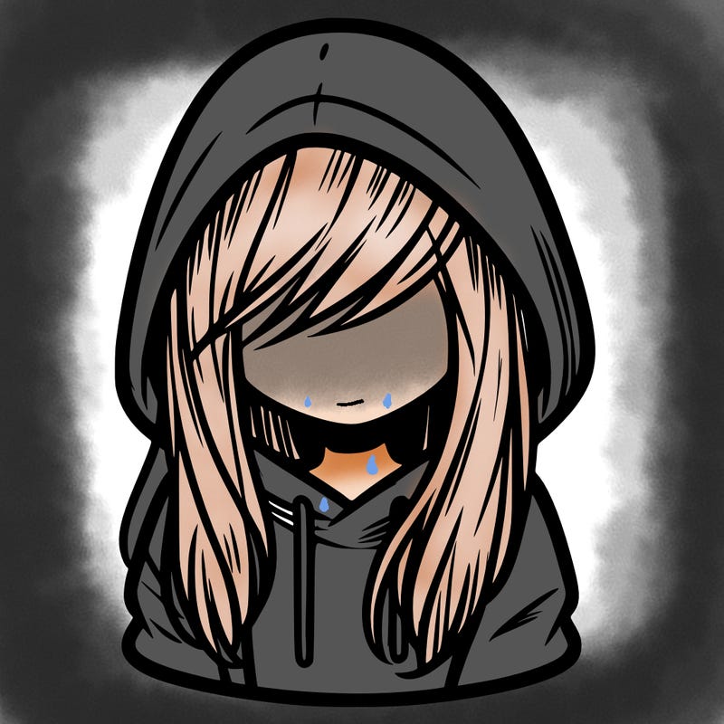 girl with hair covering her face and wearing a hoodie