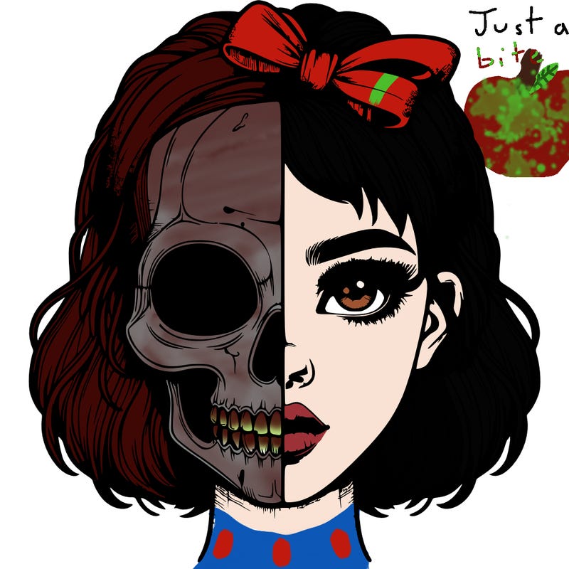 realistic girl with half skull mask