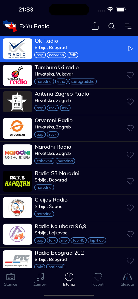 Liste der Balkan-Radiosender in der ExYu Radio Mobile App