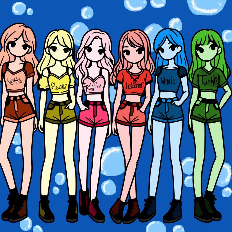 a group of girls wearing crop tops and shorts