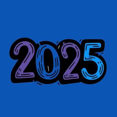 one line scrawled numbers sketch design “2025”