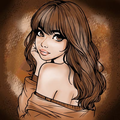 realistic girl with bangs looking over her shoulder