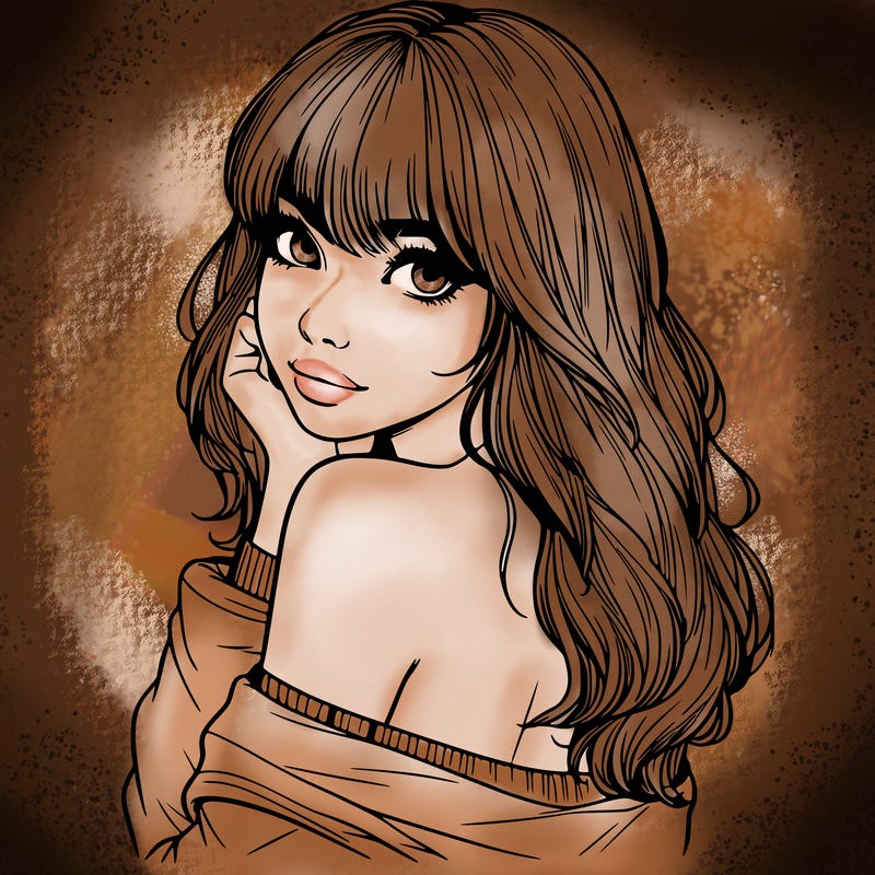 realistic girl with bangs looking over her shoulder