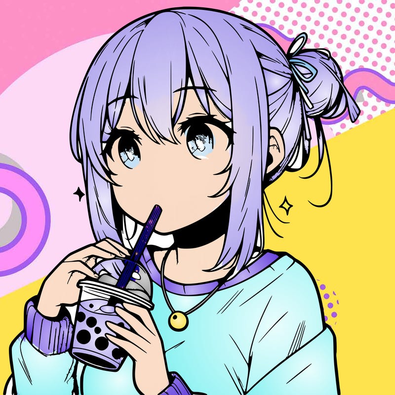 manga character drinking boba