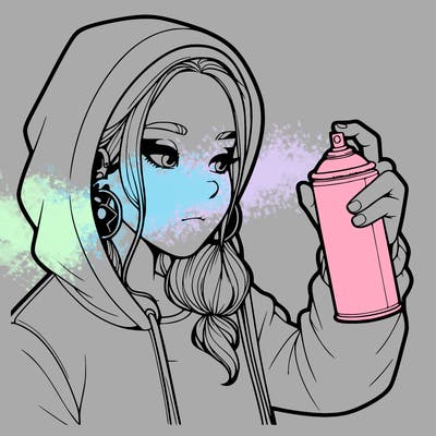 a realistic girl, spray painting