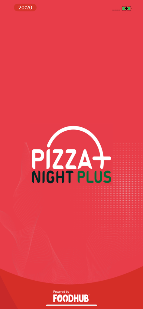 Pizza Night Plus - Pizza Night Plus app splash screen featuring the company logo on a red background
