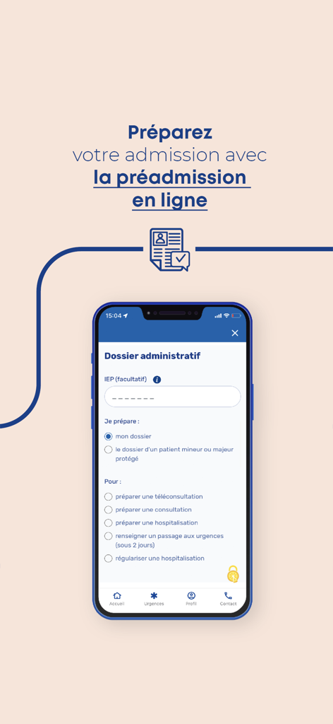 Smartphone displaying the online pre-admission form of the Mon AP-HP medical app.