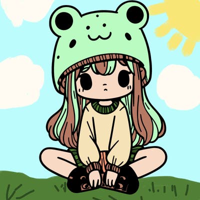 a girl wearing a frog hat and some frog socks