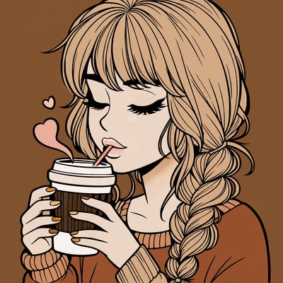 realistic girl drinking coffee
