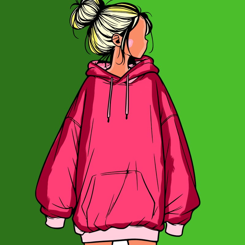 realistic girl with a oversized sweatshirt on and a bun