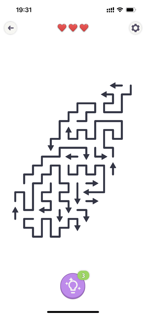 Tap Arrows Gallery: Brain Game - A minimalist logic puzzle screen in Tap Arrows Gallery showing arrow paths to reveal a hidden image.