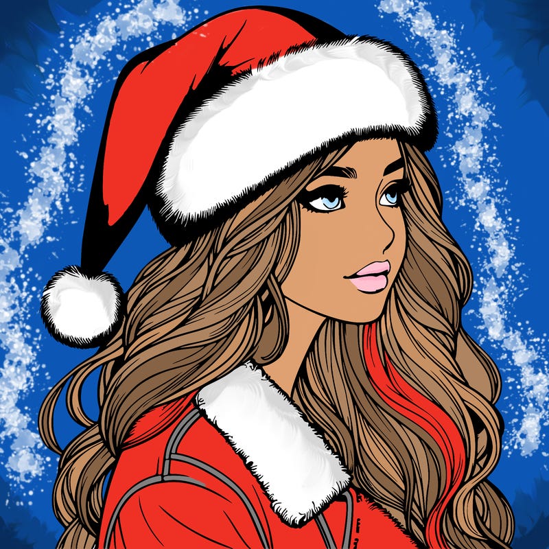 realistic girl in santa hat