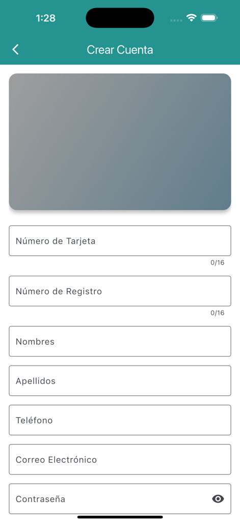 Formulario de registro de la aplicación Previvale para crear una nueva cuenta