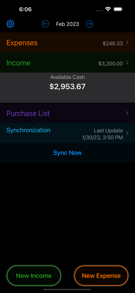 Simple Family Accounting app dashboard showing monthly income and expenses summary