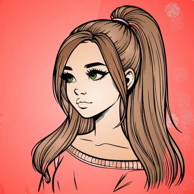 realistic girl with a high ponytail