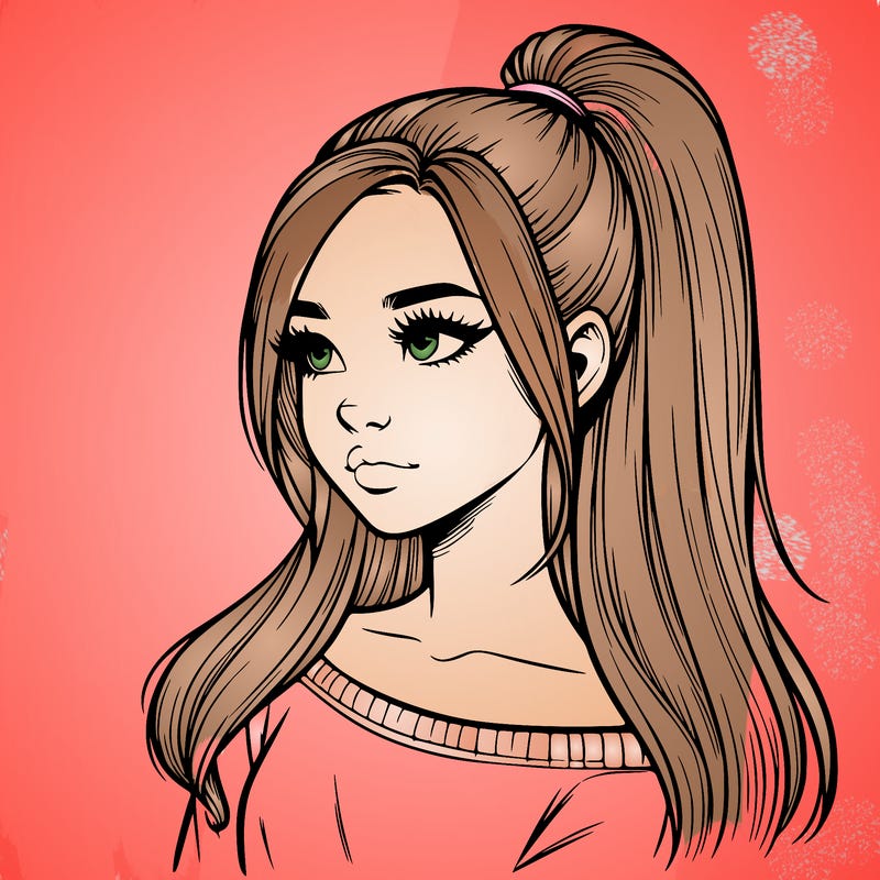 realistic girl with a high ponytail