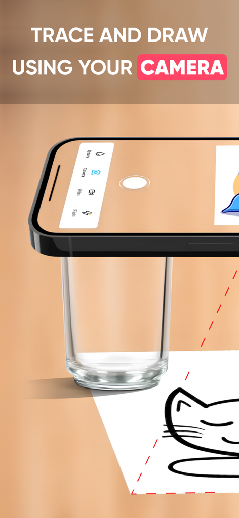AR Drawing - AR Sketch - Smartphone camera used for tracing and drawing a cat sketch on paper