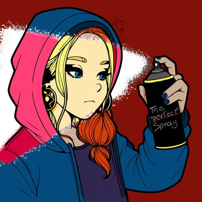 a realistic girl, spray painting