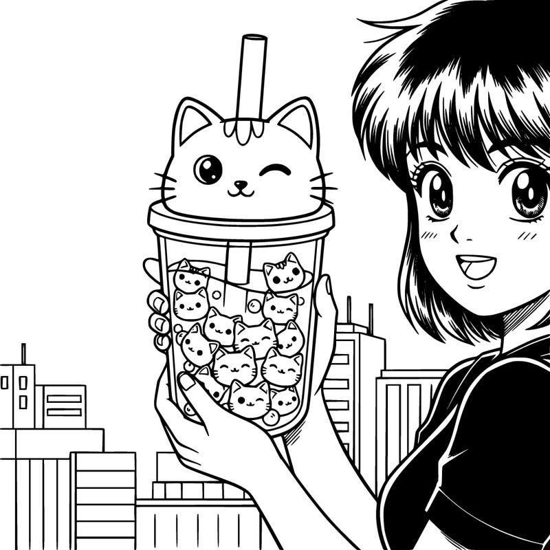 boba but make it not like a person and also have the lid be a kawaii cat head and make the boba tiny kawaii cat heads