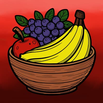 a bowl of fruit with apples, bananas, and grapes.