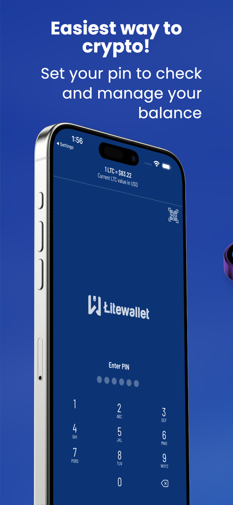 Litewallet Mobile App PIN-Eingabebildschirm für sichere Litecoin-Verwaltung