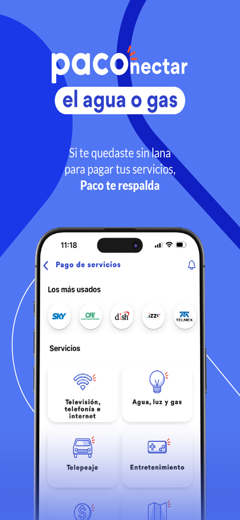 Interface of the Paco app showing options for employees to pay utility bills like water gas and electricity