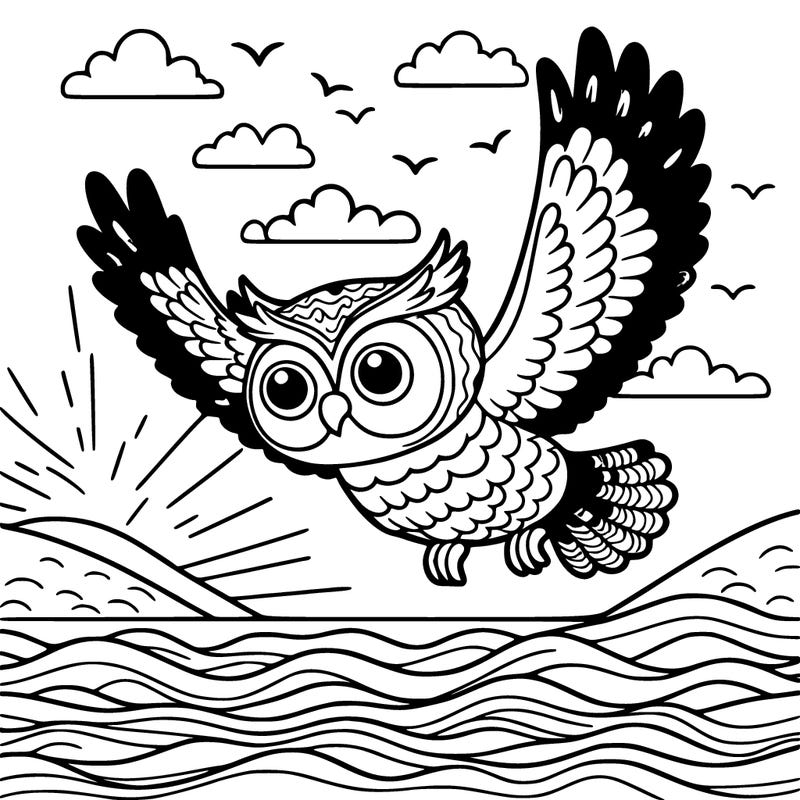 owl flying over the sea