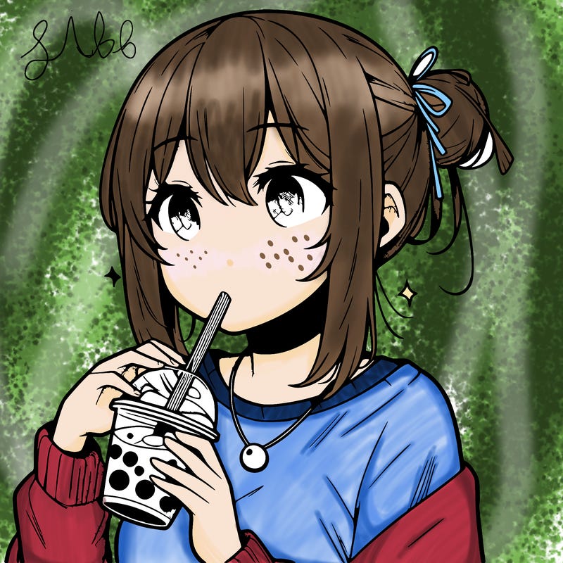 manga character drinking boba