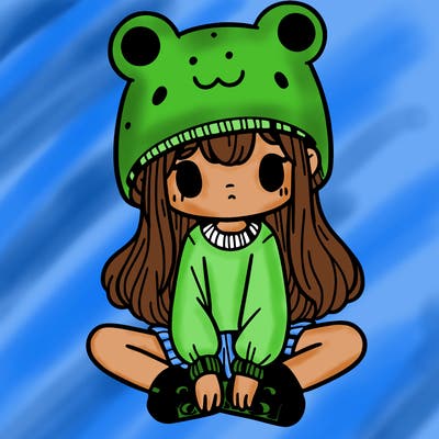 a girl wearing a frog hat and some frog socks