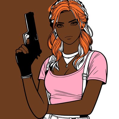 realistic teenage girl holding a gun