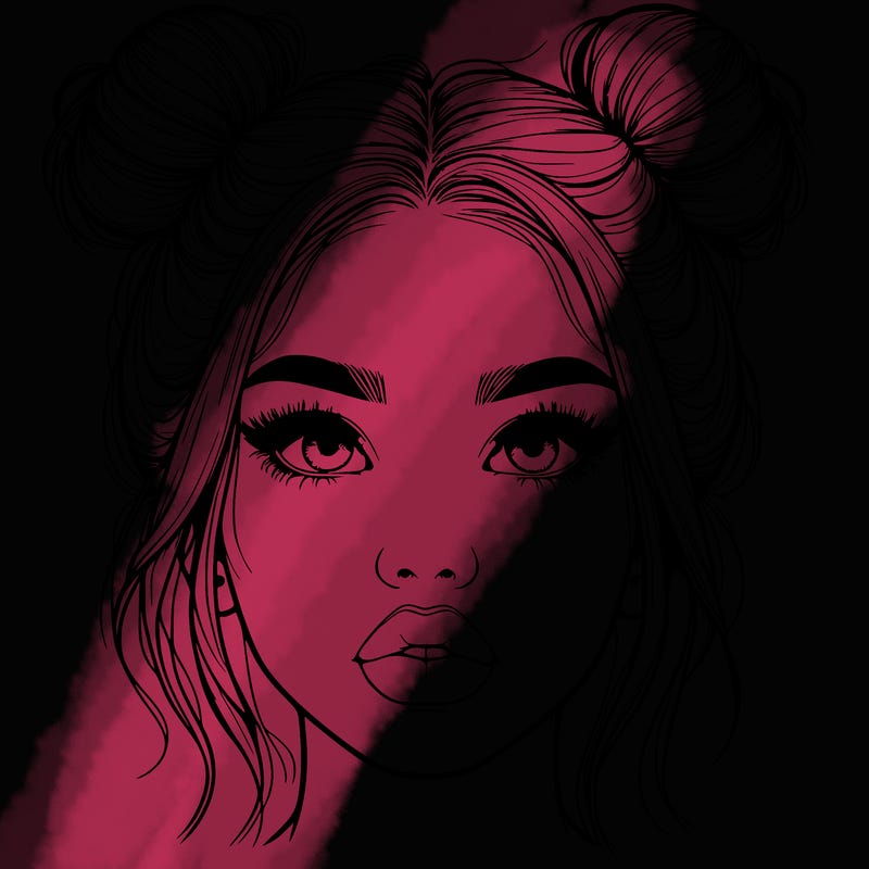 realistic girl with two buns on her hair and lips