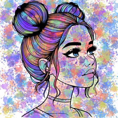 realistic girl with buns on the top of her head