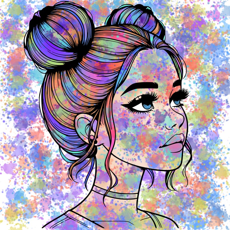 realistic girl with buns on the top of her head