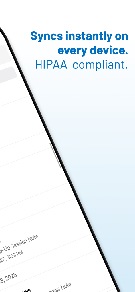 Twofold AI medical scribe app interface highlighting HIPAA compliance and instant device synchronization for clinical notes