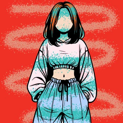 realistic girl faceless with baggy pants and a crop top