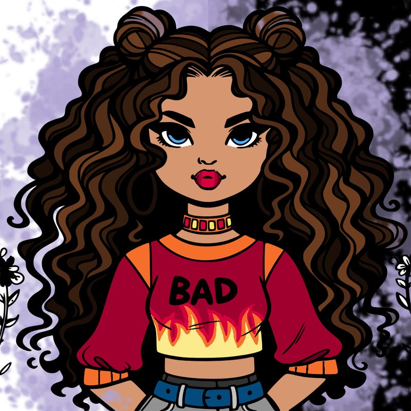 bad girl with crop top and long curly hair