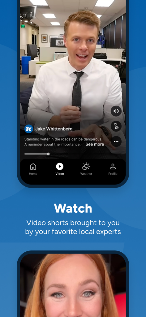 KING 5 News for Seattle/Tacoma - KING 5 News app interface showing local news video shorts and weather updates