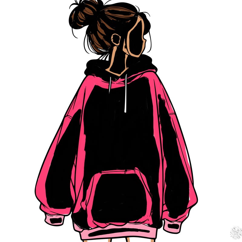 realistic girl with a oversized sweatshirt on and a bun