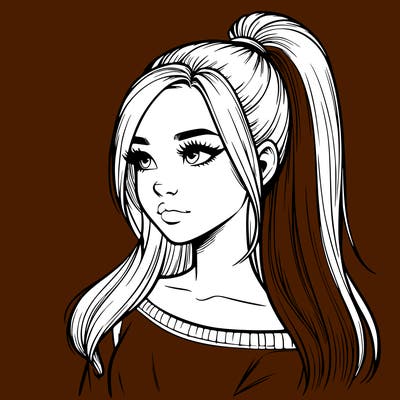 realistic girl with a high ponytail