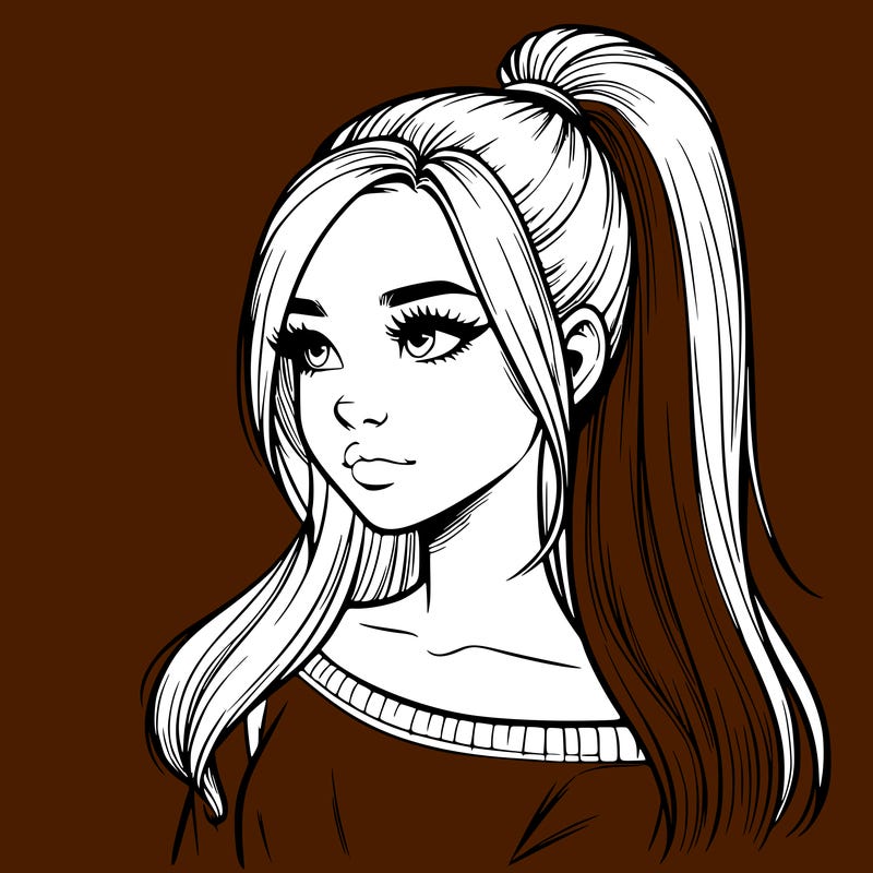 realistic girl with a high ponytail