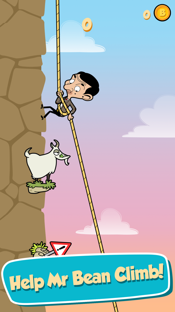 Mr Bean - Risky Ropes - Mr Bean seilt sich in der mobilen Spiel-App Risky Ropes eine Klippe hinab