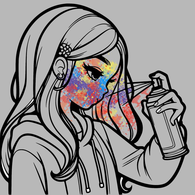 a realistic girl spray painting