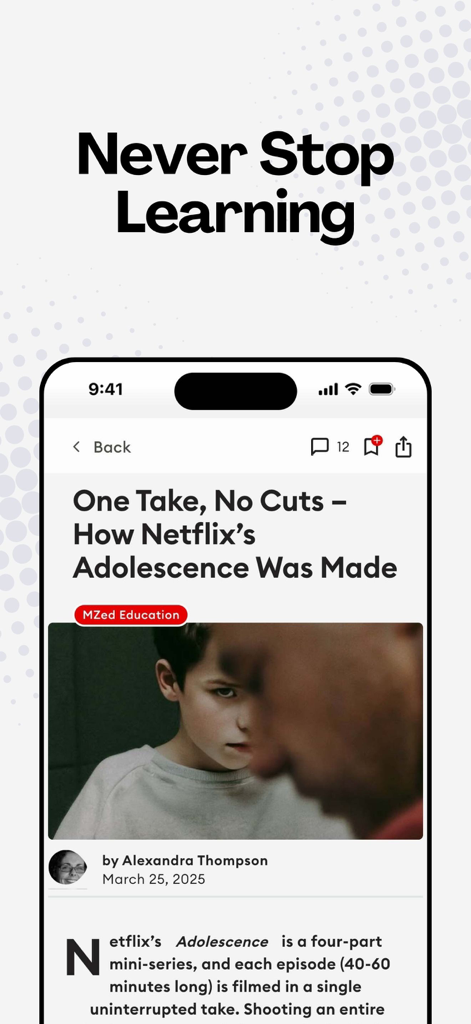 A filmmaking article on the CineD mobile app
